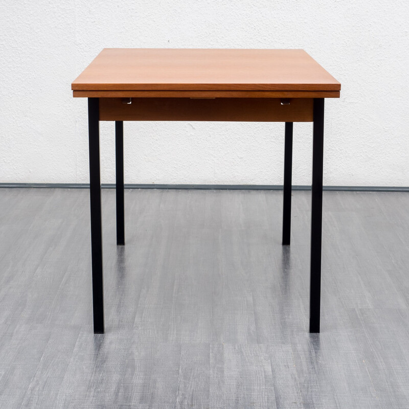 Cubical teak extendible dining table - 1960s