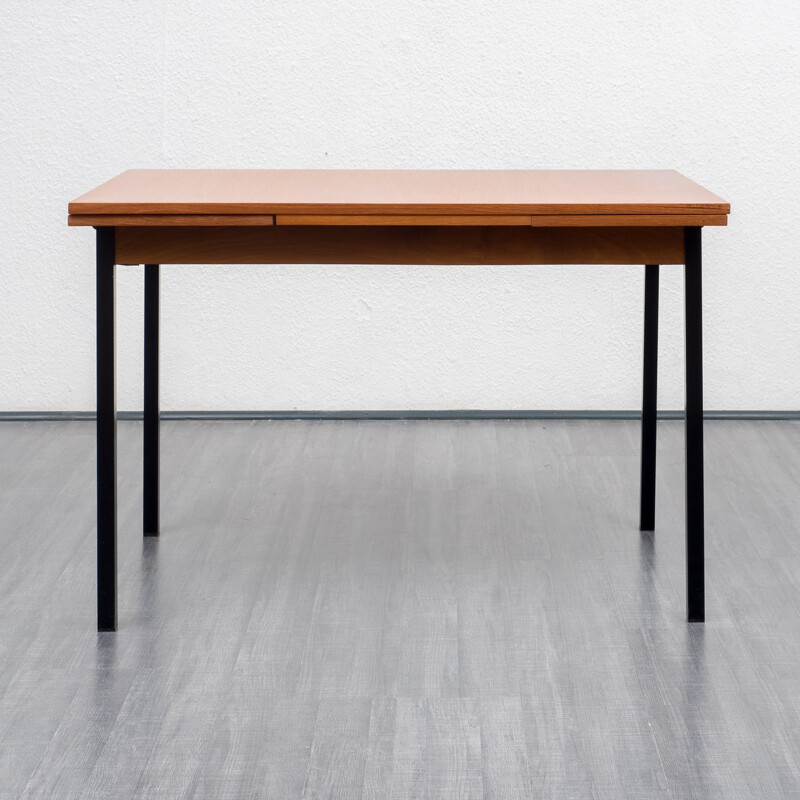 Cubical teak extendible dining table - 1960s