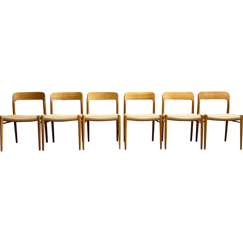 Set of 6 Danish mid-century model 75 chairs by Niels O. Moller for Jl Mollers Mobelfabrik, 1950