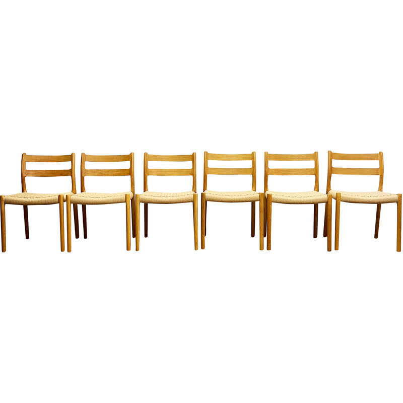 Set van 6 vintage stoelen model 84 door Niels O. Moller voor J. L. Mollers Mobelfabrik, Denemarken 1950