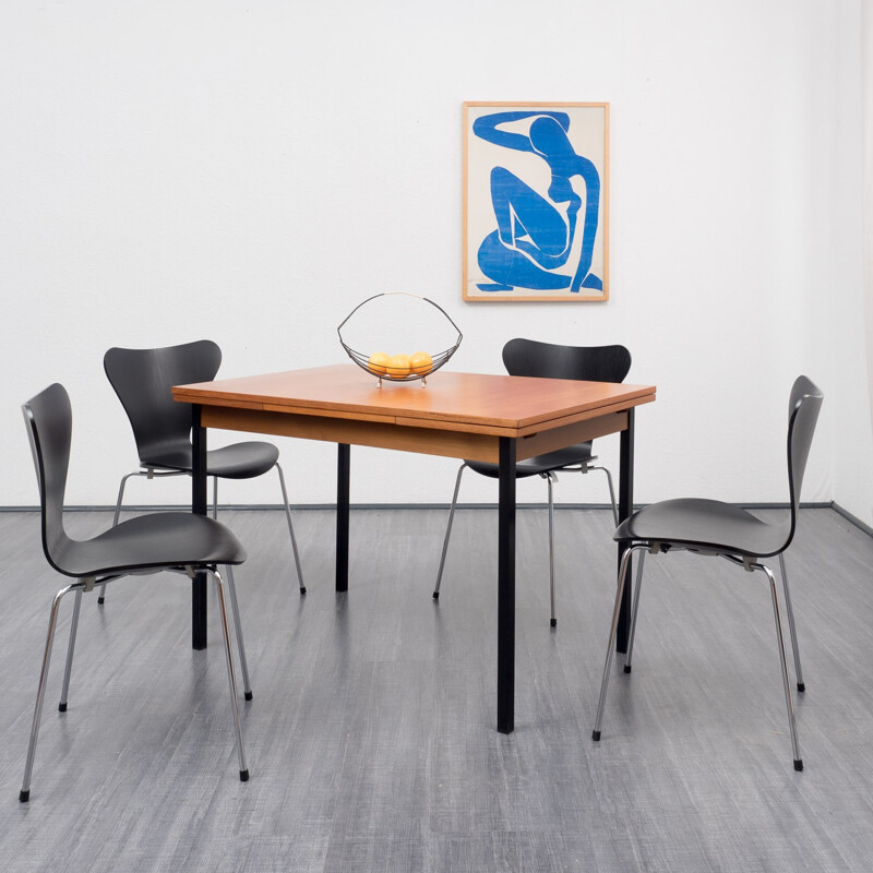 Cubical teak extendible dining table - 1960s