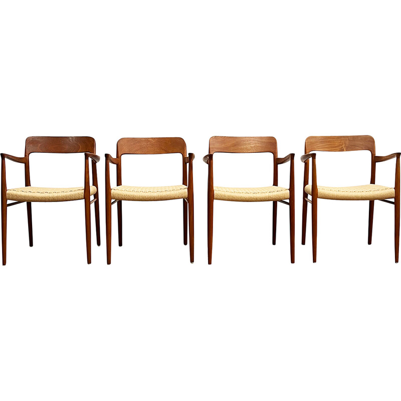 Danish mid-century set of 4 teak chairs model 56 by Niels O Moller for Jl Møllers Mobelfabrik, 1950s