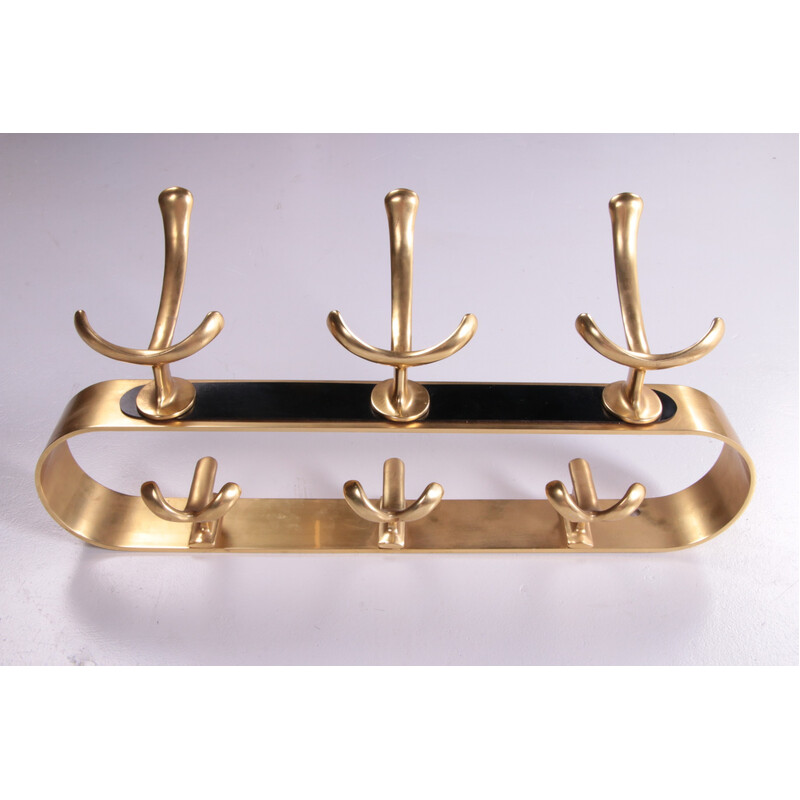 Vintage brass wall coat rack, 1970