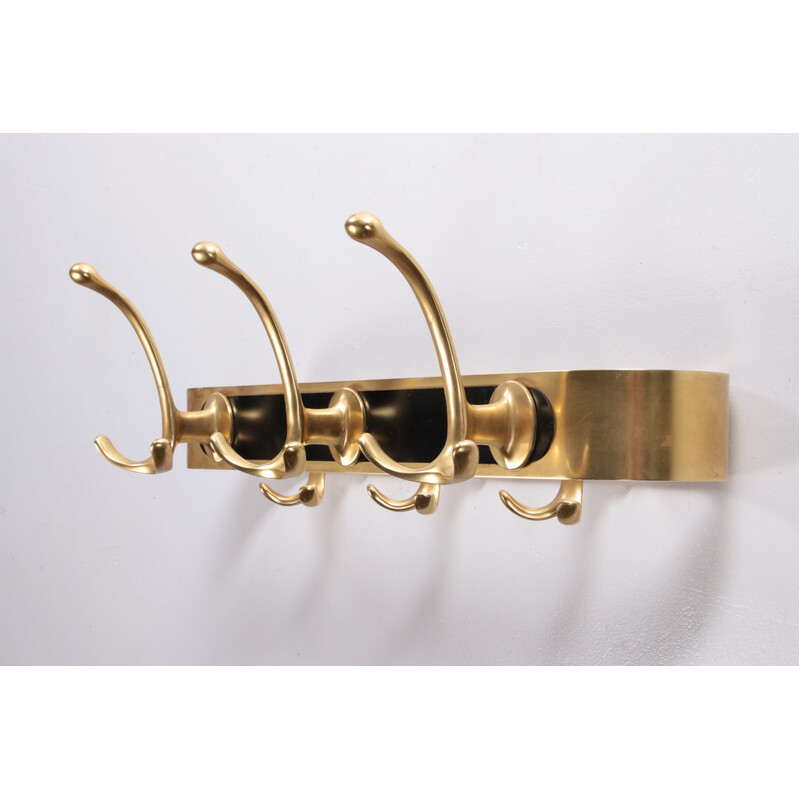 Vintage brass wall coat rack, 1970