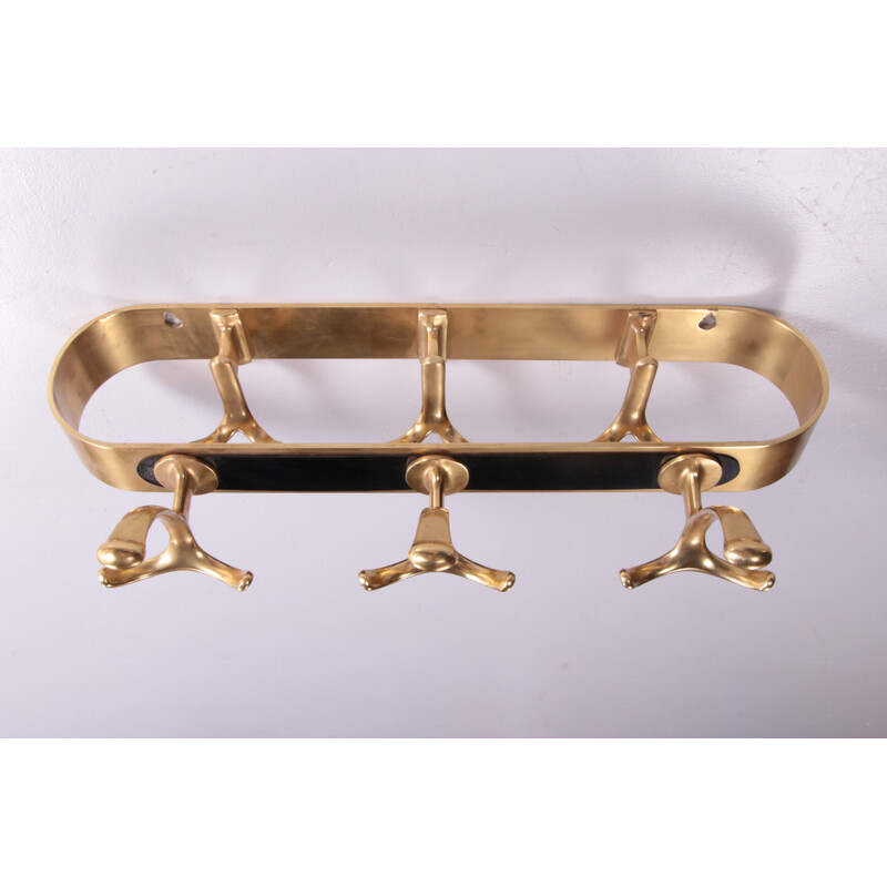 Vintage brass wall coat rack, 1970