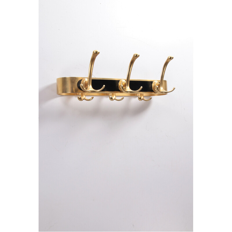 Vintage brass wall coat rack, 1970