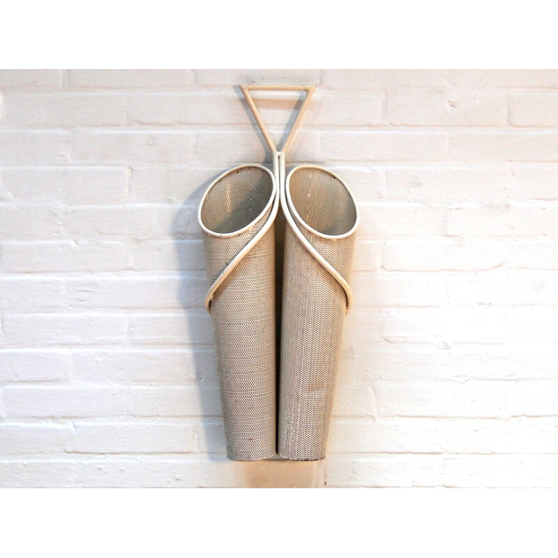 Porte parapluie double en métal blanc, Mathieu MATEGOT - années 50