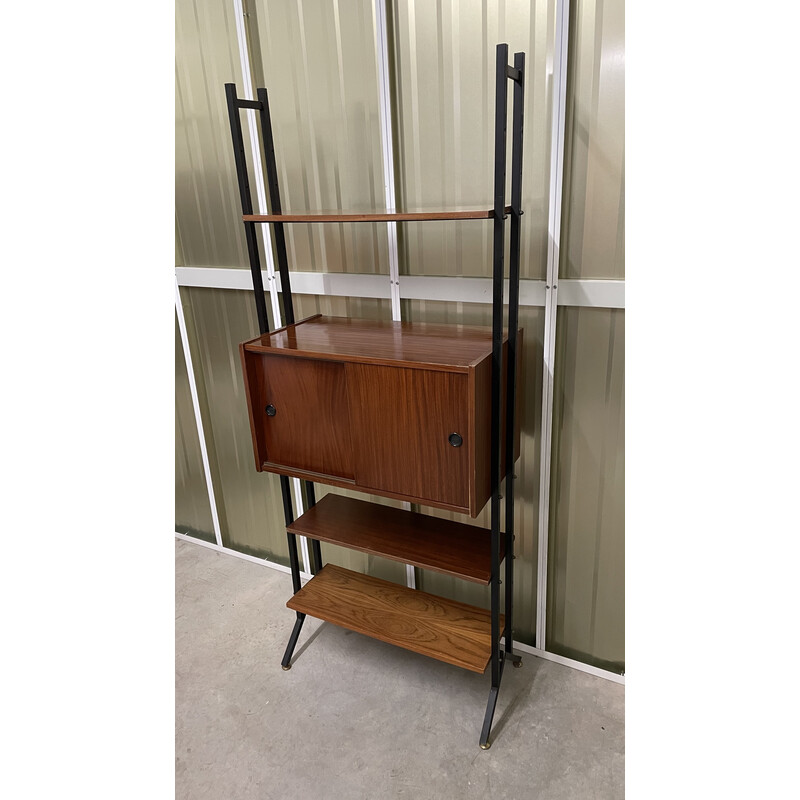 Vintage Italian teak and metal bookcase, 1960