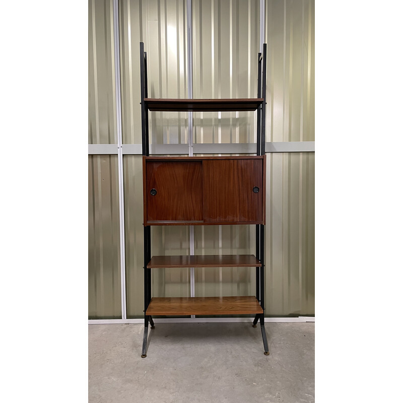 Vintage Italian teak and metal bookcase, 1960