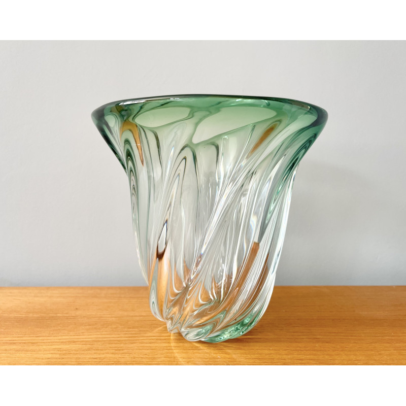 Vase vintage en verre vert par Val St Lambert, Belgique 1960