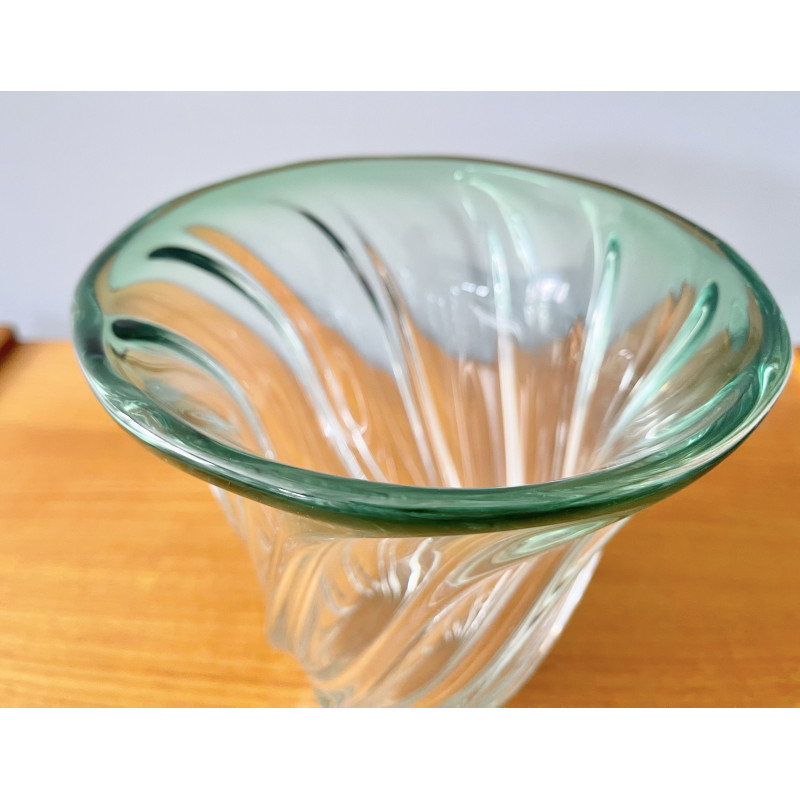 Vintage vaso de vidro verde de Val St Lambert, Bélgica 1960