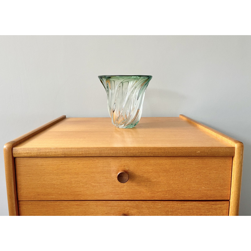 Vintage green glass vase by Val St Lambert, Belgium 1960s
