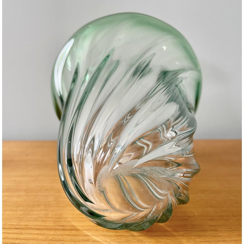 Vintage green glass vase by Val St Lambert, Belgium 1960s
