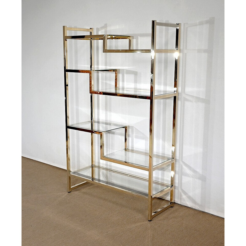 Vintage brass and glass shelf by Pierre Vandel, 1970