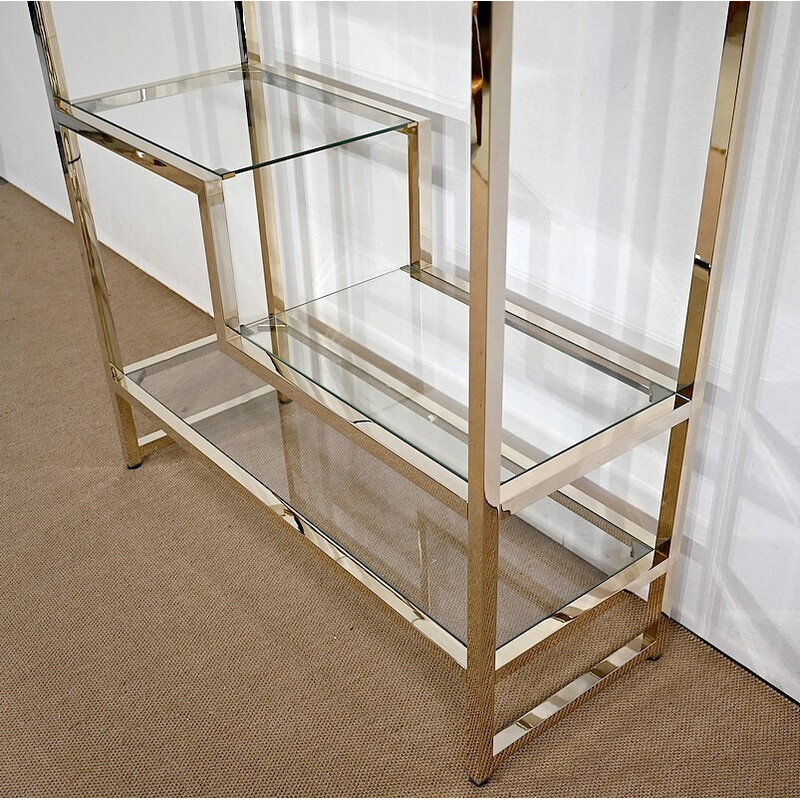 Vintage brass and glass shelf by Pierre Vandel, 1970