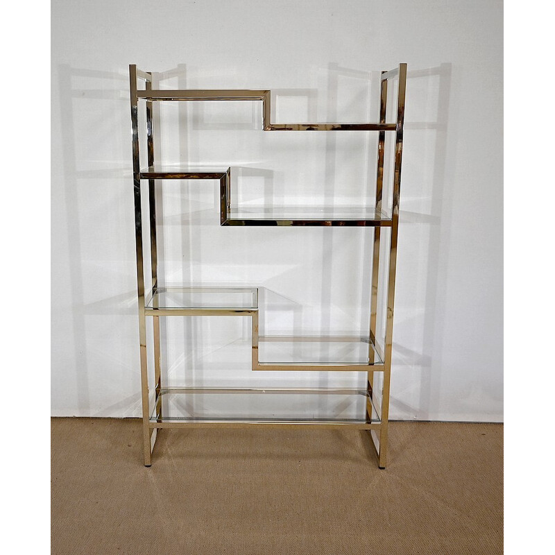 Vintage brass and glass shelf by Pierre Vandel, 1970