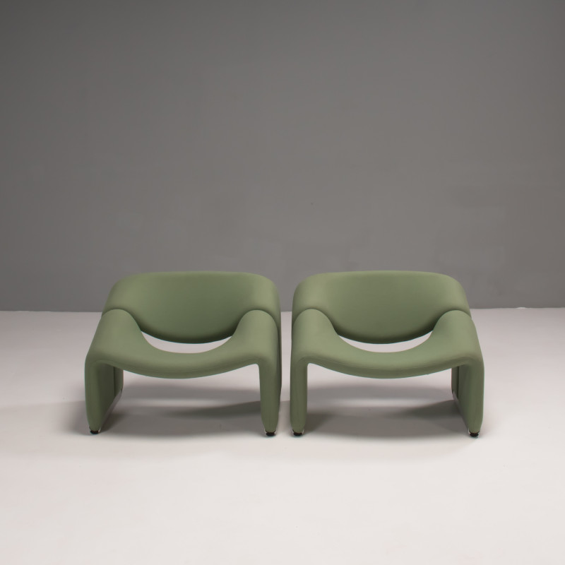 Paar Vintage-Sessel mit blassgrünem Stoff F598 Groovy von Pierre Paulin für Artifort