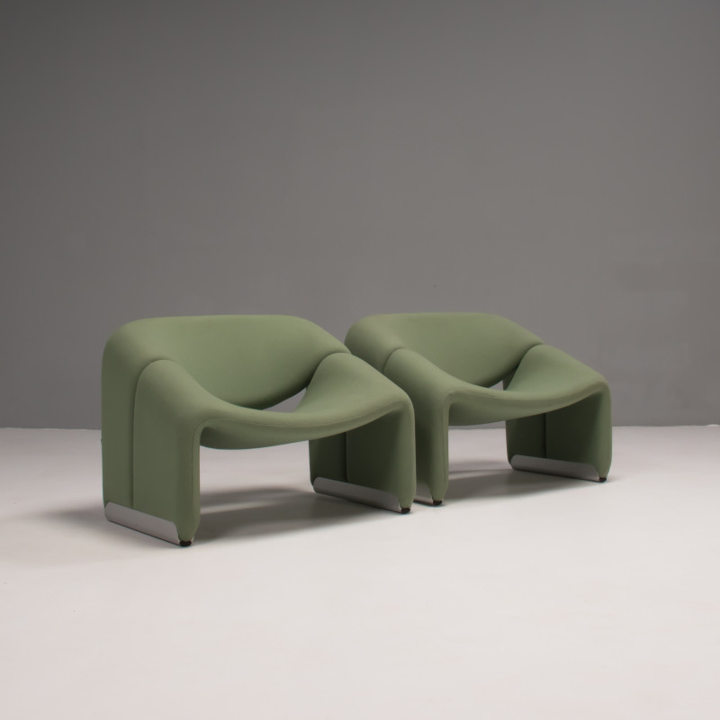 Paar vintage fauteuils in lichtgroene stof F598 Groovy van Pierre Paulin voor Artifort