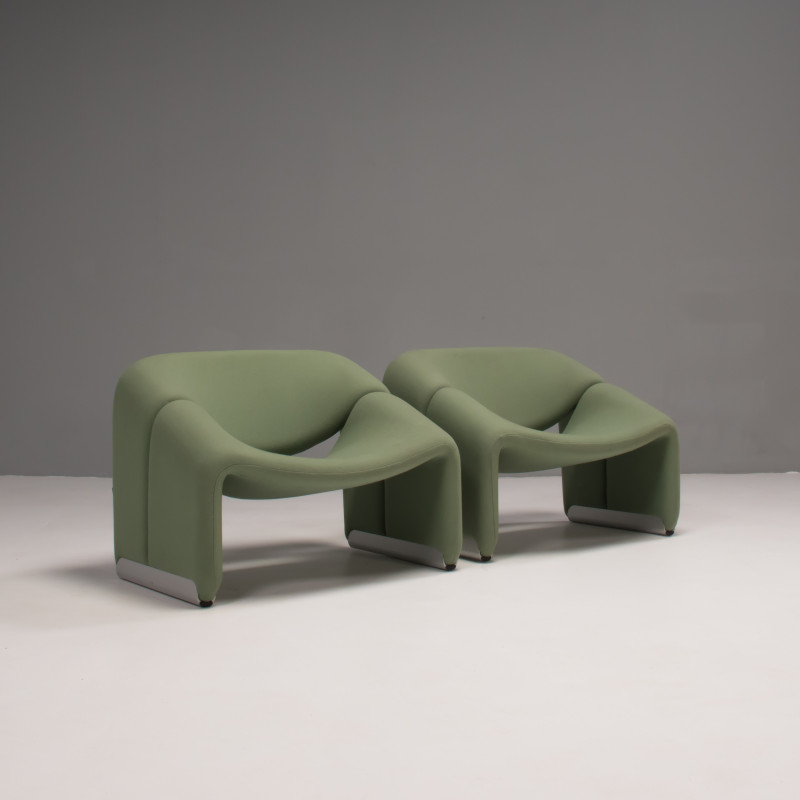 Pareja de sillones vintage en tela verde pálido F598 Groovy de Pierre Paulin para Artifort