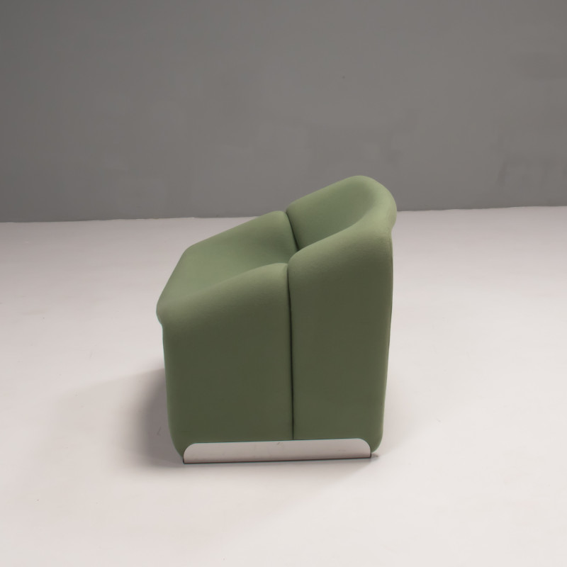 Pair of vintage pale green fabric F598 Groovy armchair by Pierre Paulin for Artifort