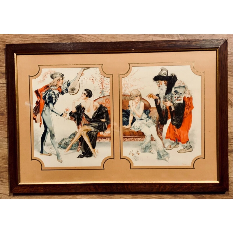 Vintage watercolor depicting "A Satirical Scene Galante" by Cheri Herouard