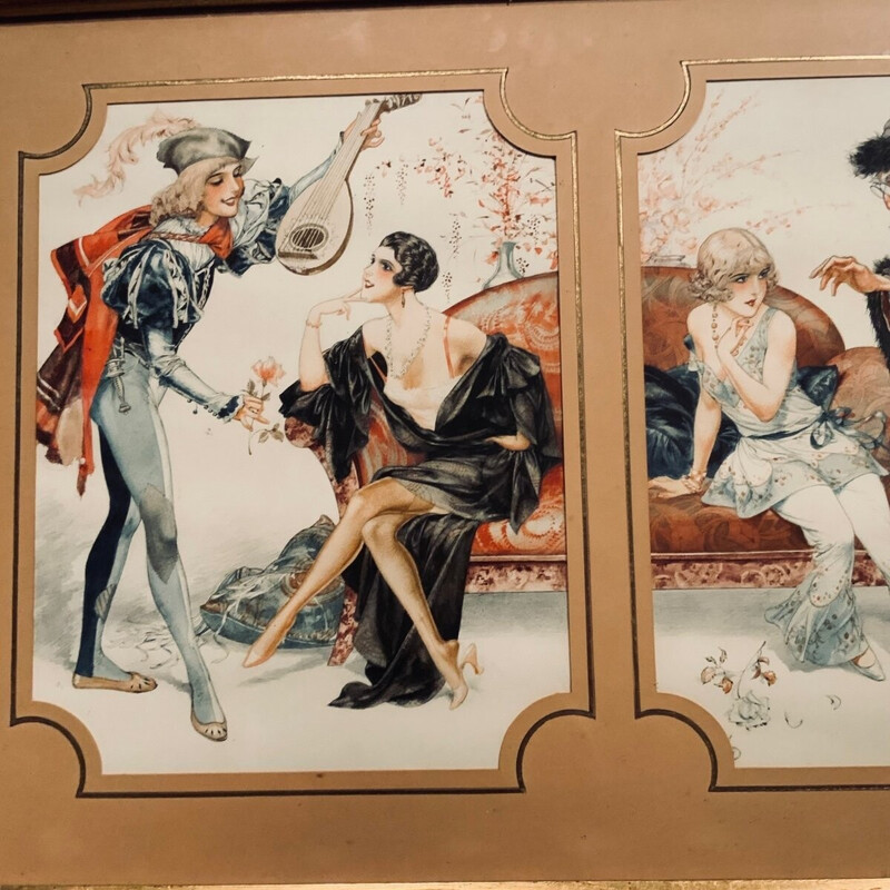 Vintage Aquarell mit der Darstellung "Eine satirische Galante Szene" von Cheri Hérouard