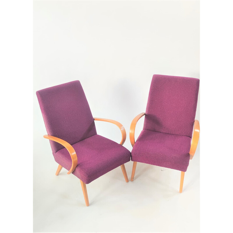 Pair of mid-century armchairs in purple by Jaroslav Šmídek, Czechoslovakia 1960s