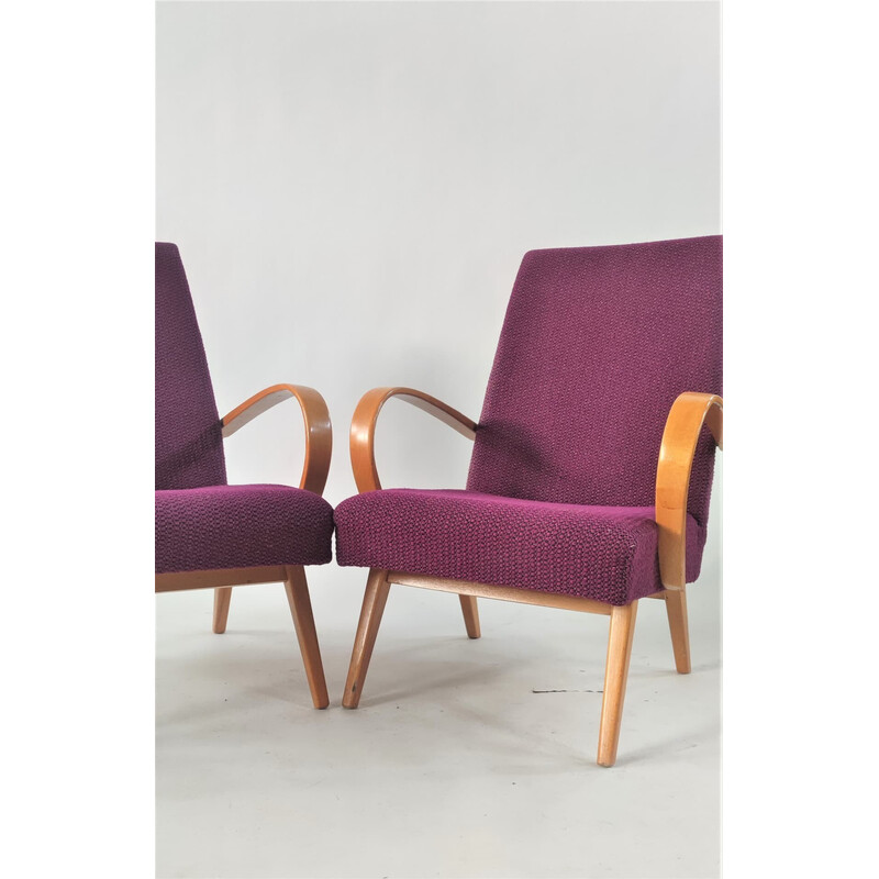 Pair of mid-century armchairs in purple by Jaroslav Šmídek, Czechoslovakia 1960s