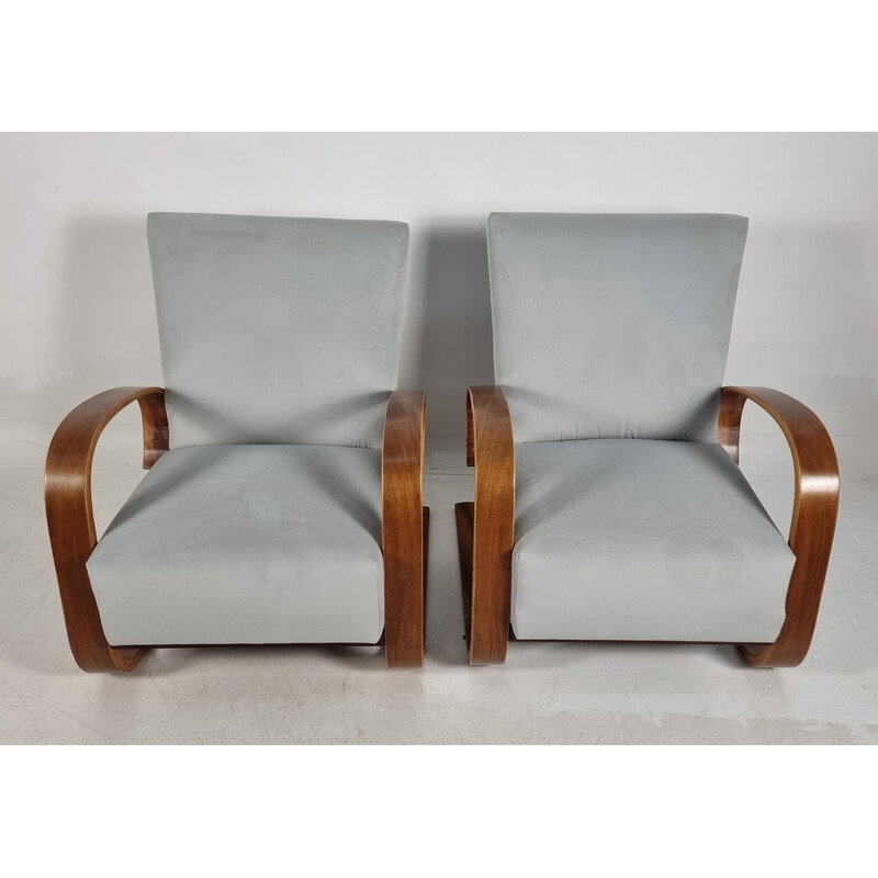 Pair of vintage armchairs in walnut by Miroslav Navratil for Up Zavody, 1940s