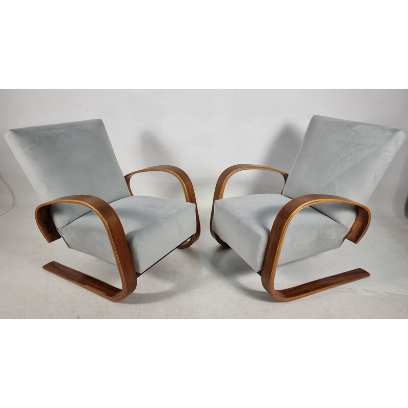 Pair of vintage armchairs in walnut by Miroslav Navratil for Up Zavody, 1940s