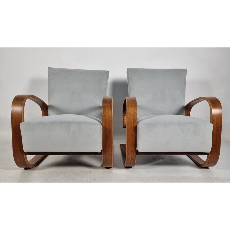 Pair of vintage armchairs in walnut by Miroslav Navratil for Up Zavody, 1940s