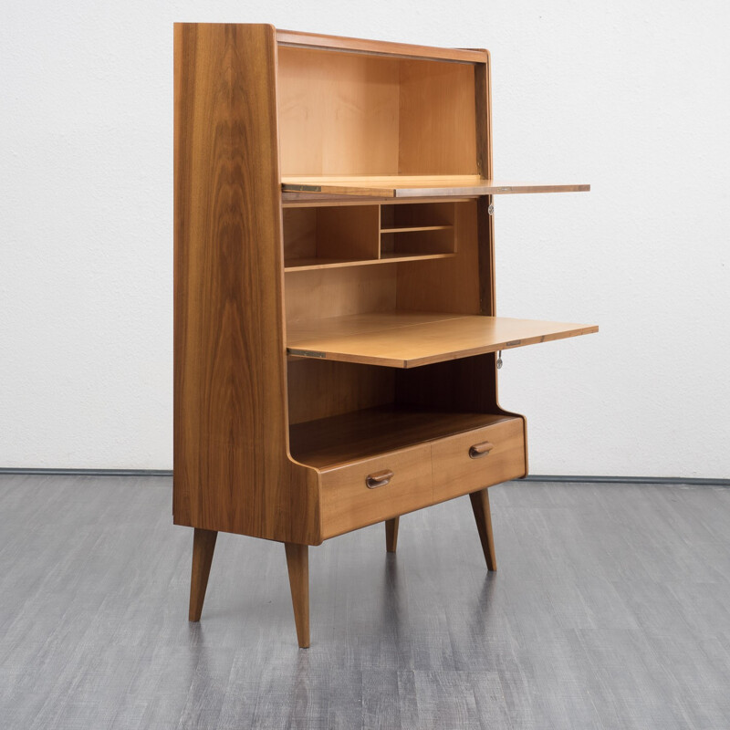 Highboard with secretary in walnut veneer - 1950s