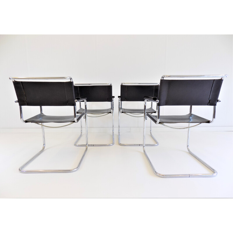 Conjunto de 4 cadeiras cantilever Thonet S34 vintage em couro de Mart Stam