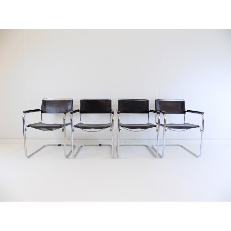 Set of 4 vintage Thonet S34 leather cantilever chairs by Mart Stam