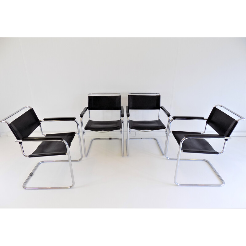 Set of 4 vintage Thonet S34 leather cantilever chairs by Mart Stam
