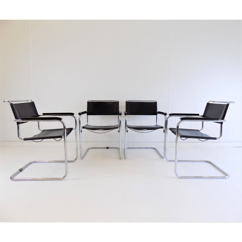 Set of 4 vintage Thonet S34 leather cantilever chairs by Mart Stam