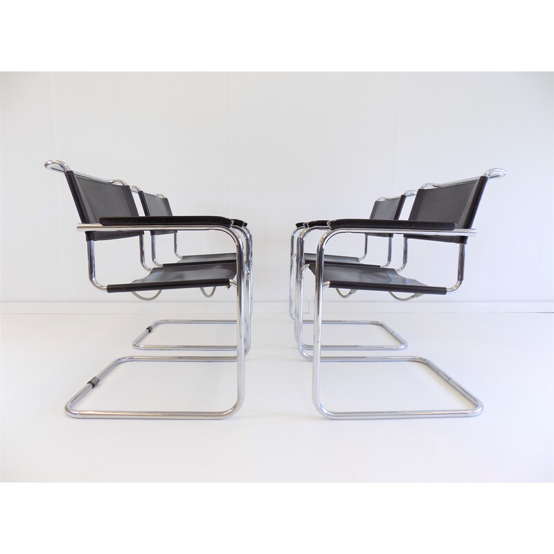 Set of 4 vintage Thonet S34 leather cantilever chairs by Mart Stam