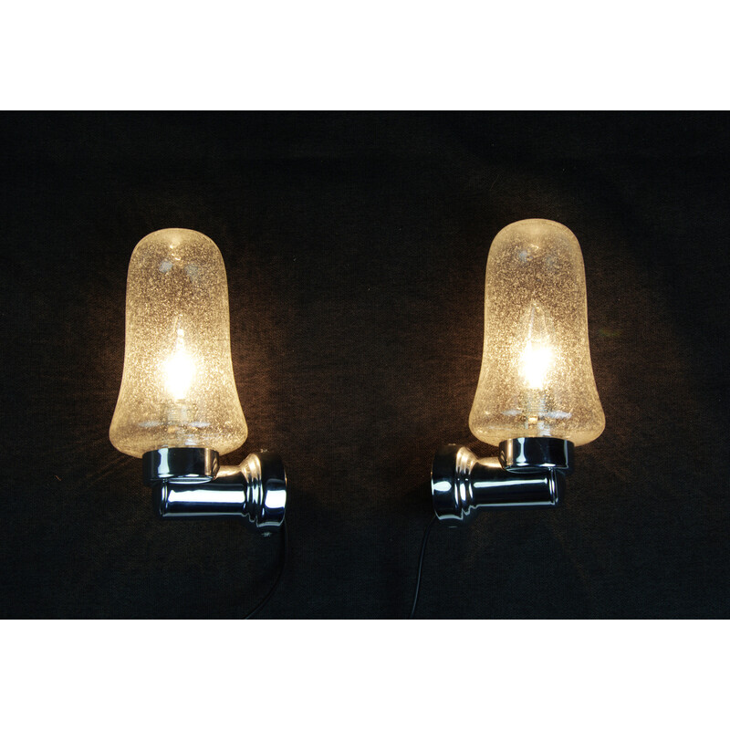 Paar vintage wandlampen in helder glas, 1970