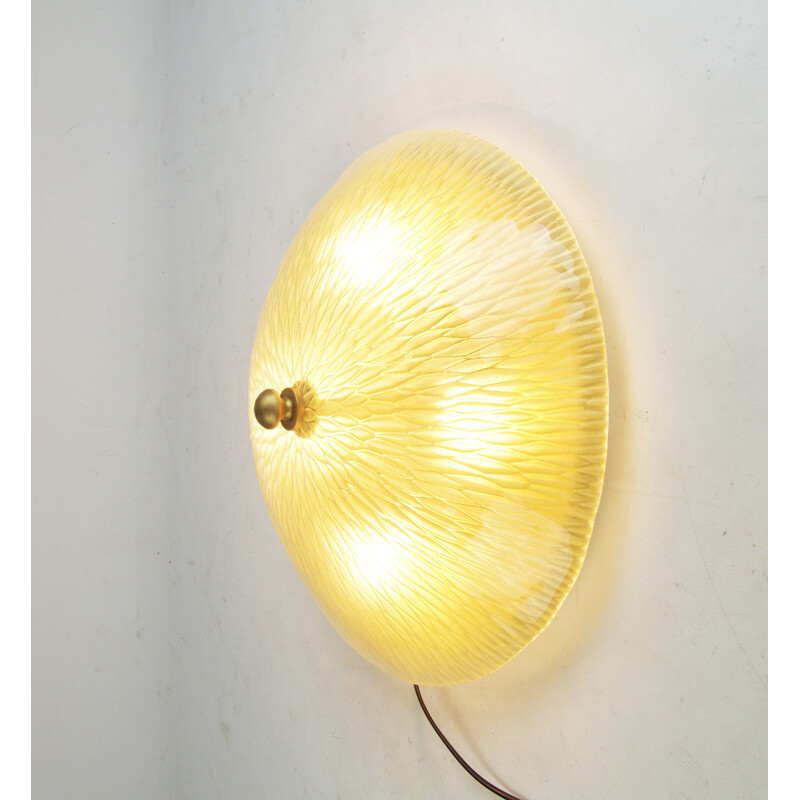 Vintage honingglas plafondlamp van Italamp, Italië 1980