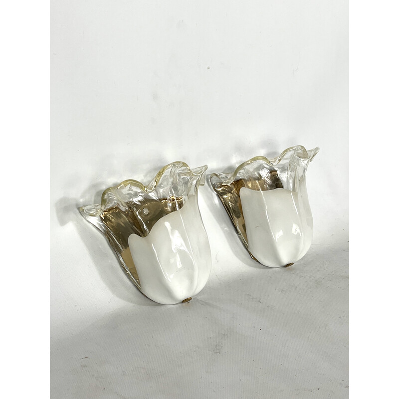 Pair of vintage Italian wall lamps in Murano glass by La Murrina, 1970