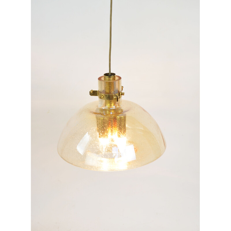 Mid century pendant lamp in glass honey with bubbles, 1970s