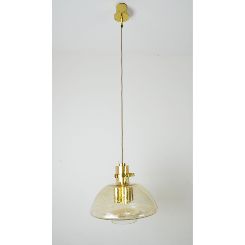 Midden-eeuwse hanglamp in honingglas met belletjes, jaren 1970