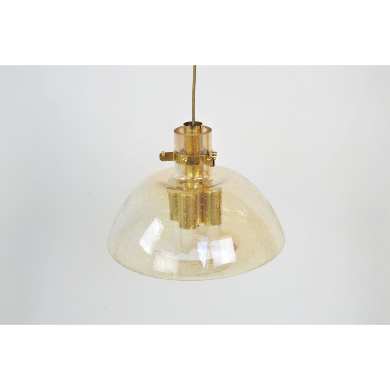 Mid century pendant lamp in glass honey with bubbles, 1970s