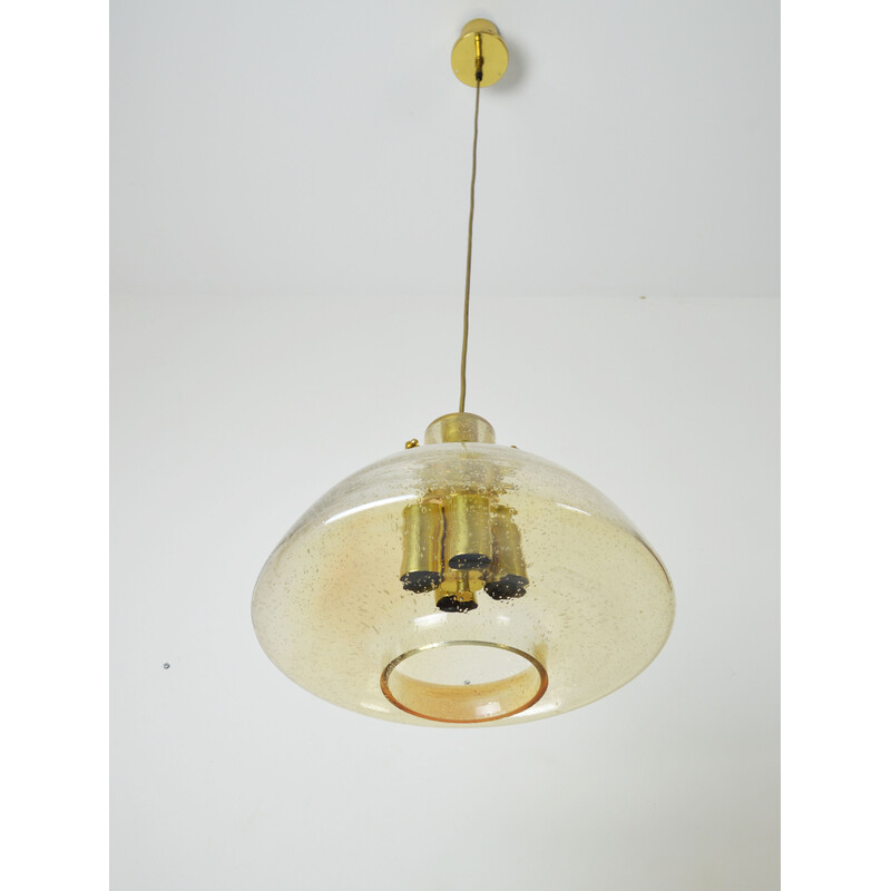 Lámpara colgante de mediados de siglo en vidrio miel con burbujas, años 70