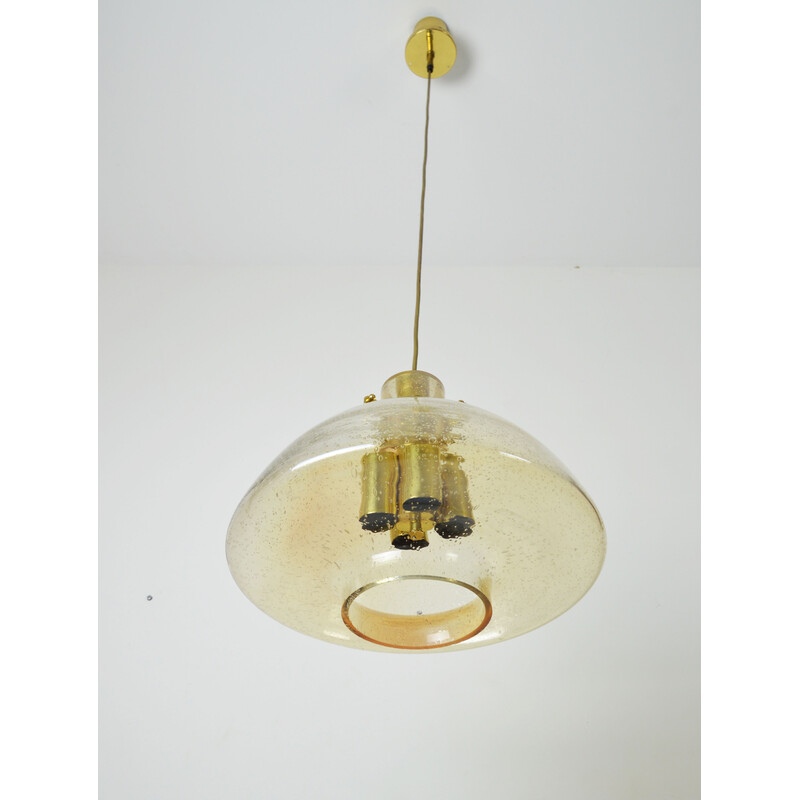 Midden-eeuwse hanglamp in honingglas met belletjes, jaren 1970