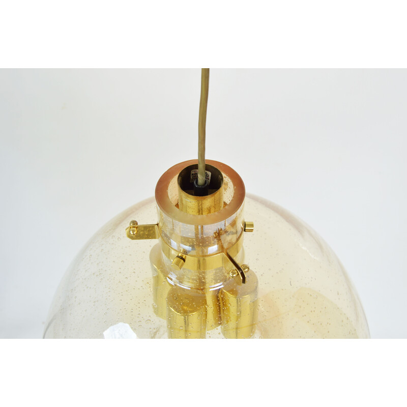 Lámpara colgante de mediados de siglo en vidrio miel con burbujas, años 70