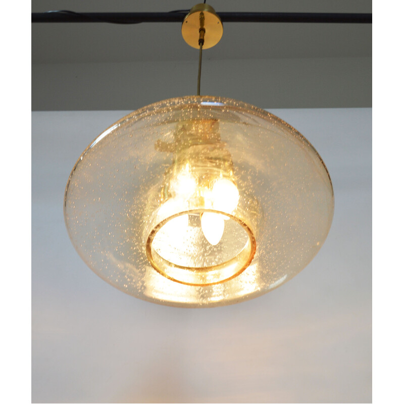 Mid century pendant lamp in glass honey with bubbles, 1970s