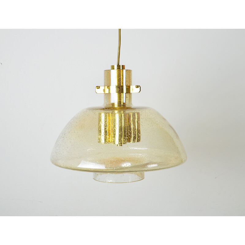 Mid century pendant lamp in glass honey with bubbles, 1970s