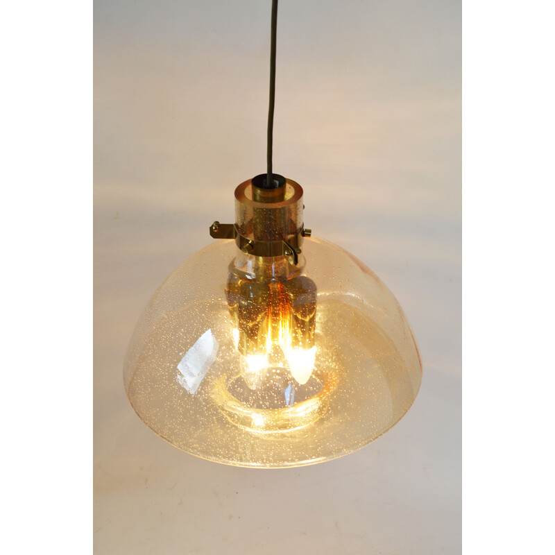 Mid century pendant lamp in glass honey with bubbles, 1970s