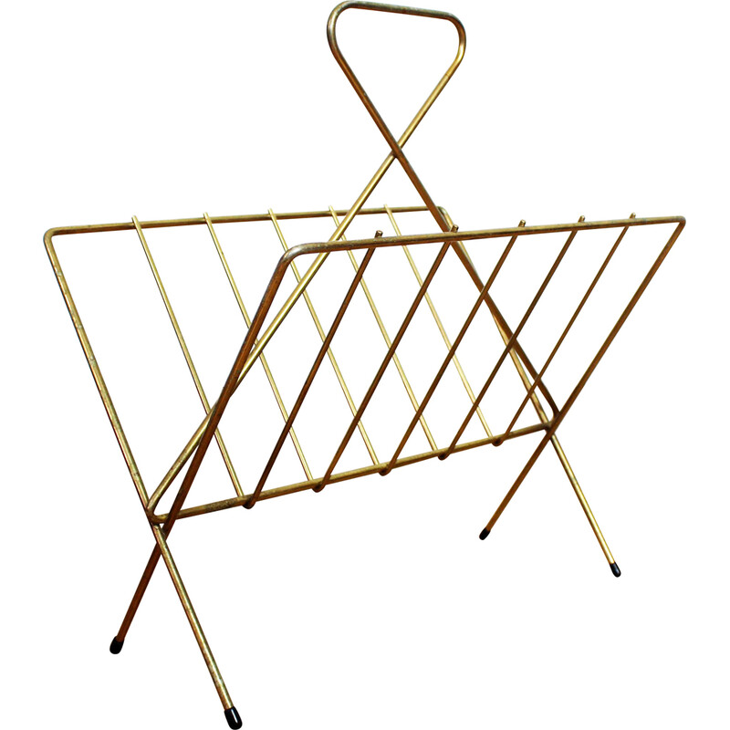 Mid century gilded metal magazine rack, 1960-1970s